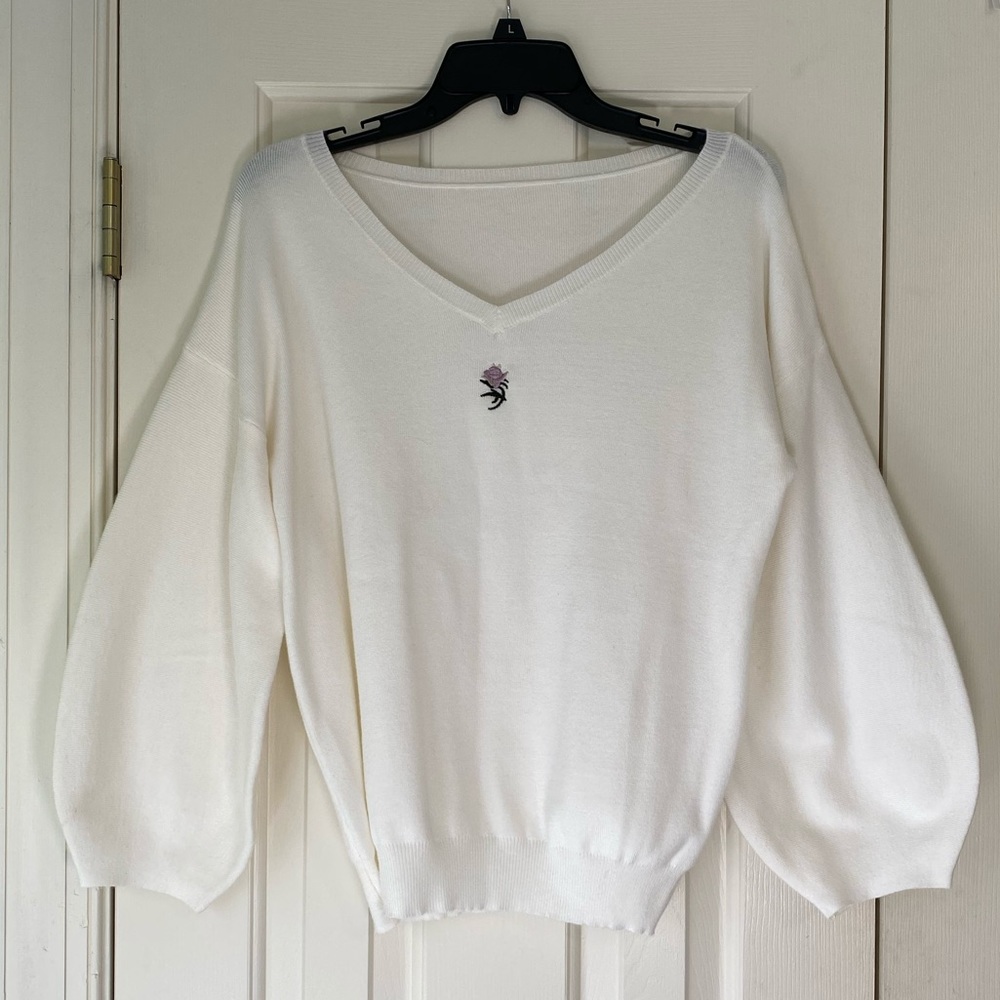 White Bell Sleeve Knitted Sweater